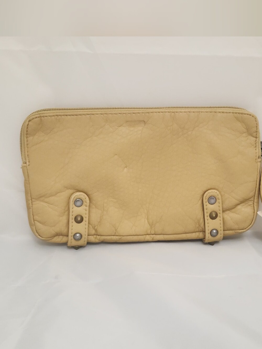 Roxy Beige Tan Wristlet Clutch with Stud Accents - Picture 8 of 9